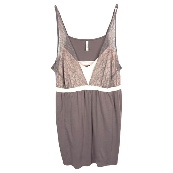Cacique Plus Size 26 28 Nightgown Sleep Pajamas Mini Brown Dusty Pink Lace 1677‎ - Picture 1 of 8